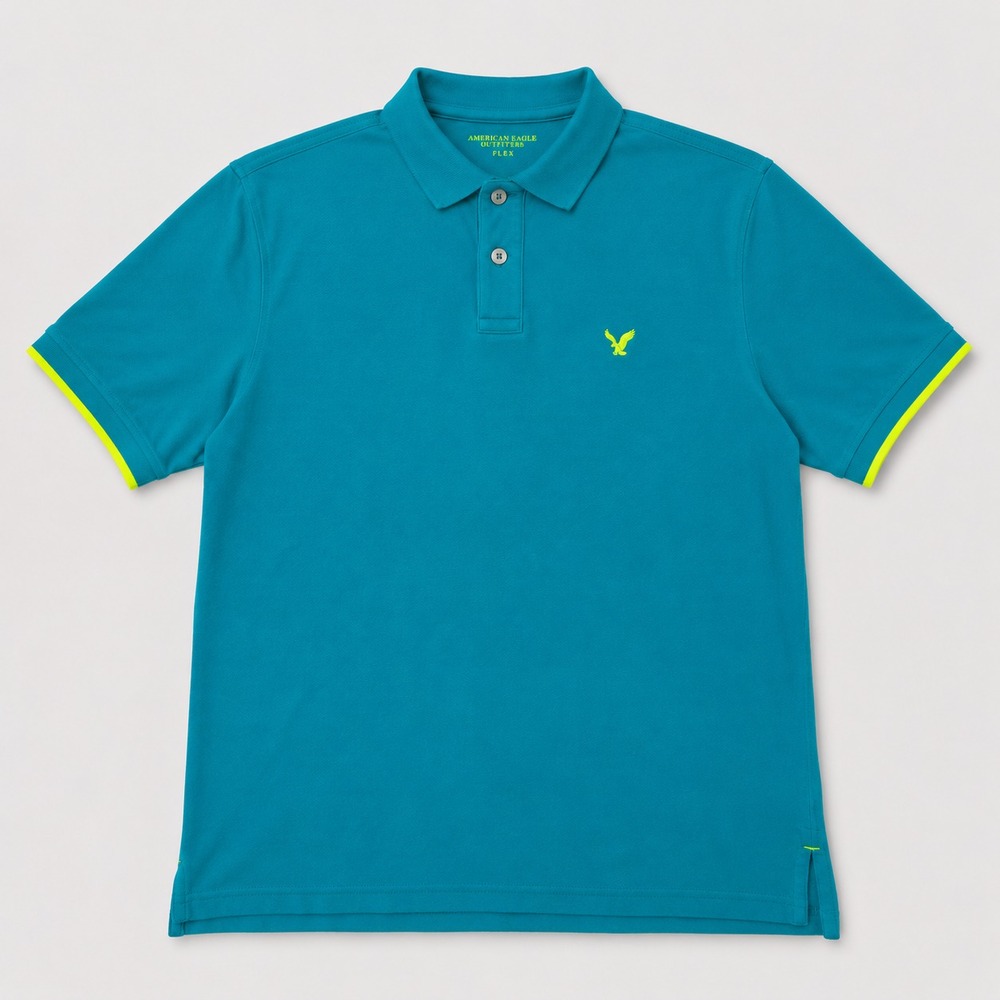 American Eagle Polo Shirt Mens Medium Blue Athletic Fit Logo Short Sleeve